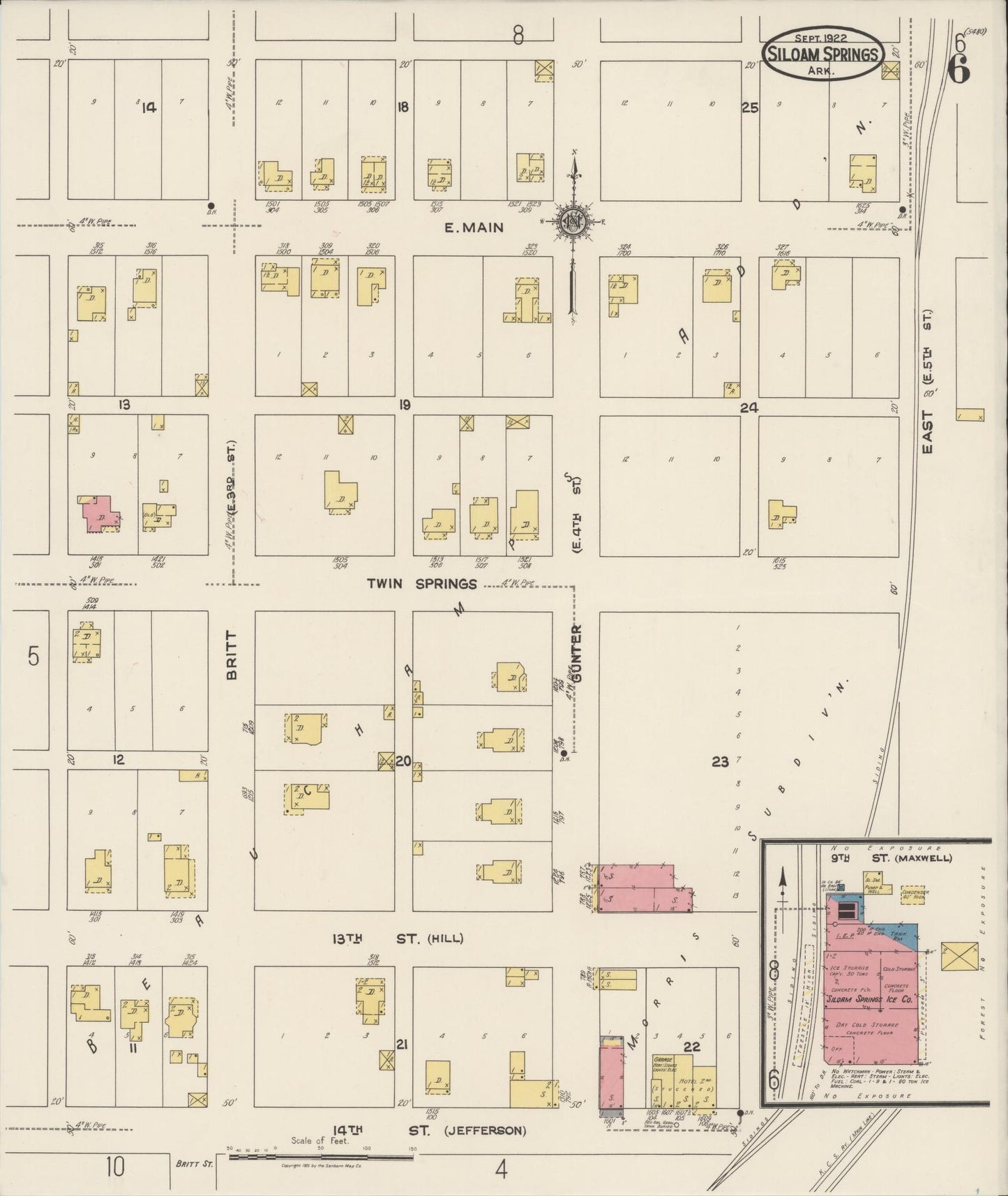 Sanborn Fire Insurance Map from Siloam Springs, Benton County, Arkansas (1922), Sheet #0006 - Complete Map Set gallery image, historic Sanborn map, vintage wall art, Arkansas Arkansas