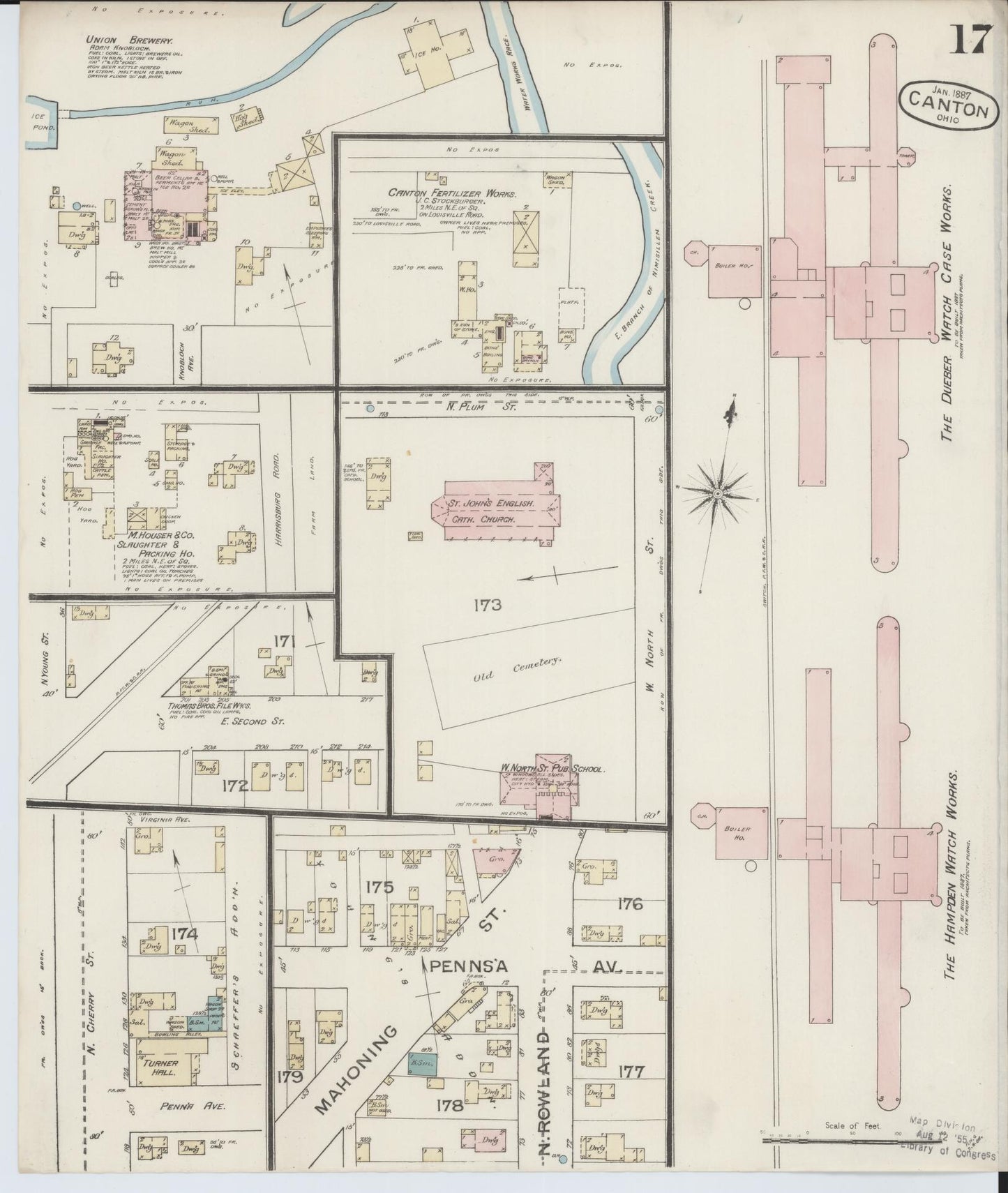 Sanborn Fire Insurance Map from Canton, Stark County, Ohio (1887), Sheet #0017 - Historic Sanborn Fire Insurance Map Print, vintage old map wall art, antique decor, genealogy gift, Ohio Ohio map