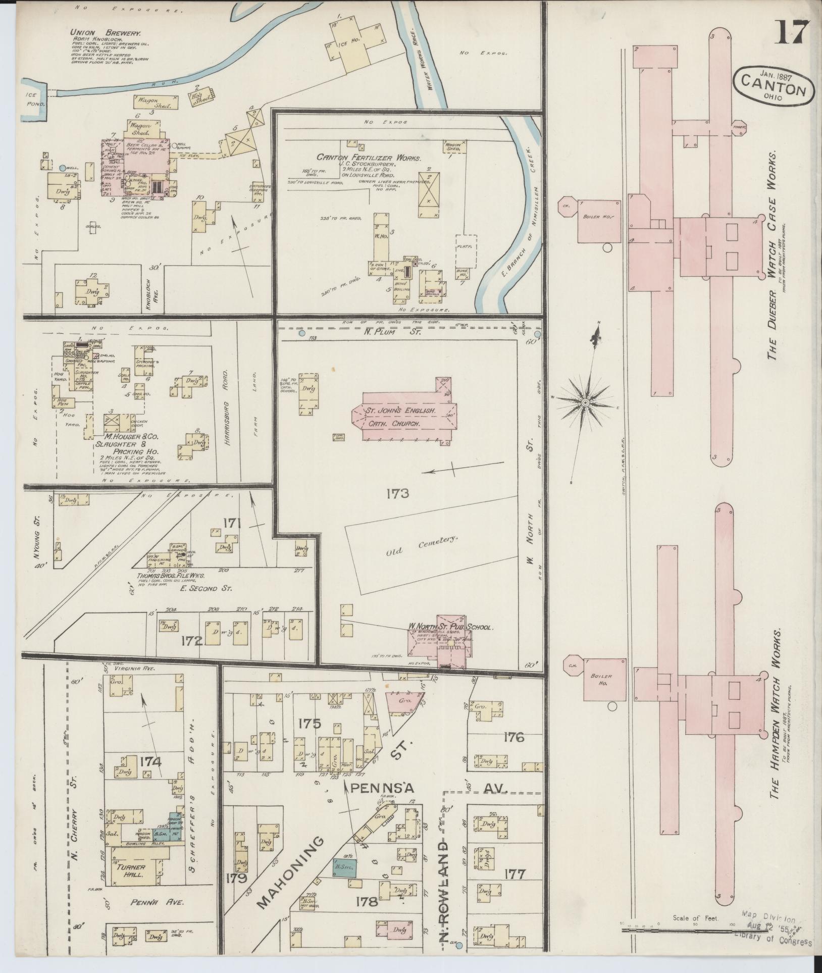 Sanborn Fire Insurance Map from Canton, Stark County, Ohio (1887), Sheet #0017 - Historic Sanborn Fire Insurance Map Print, vintage old map wall art, antique decor, genealogy gift, Ohio Ohio map