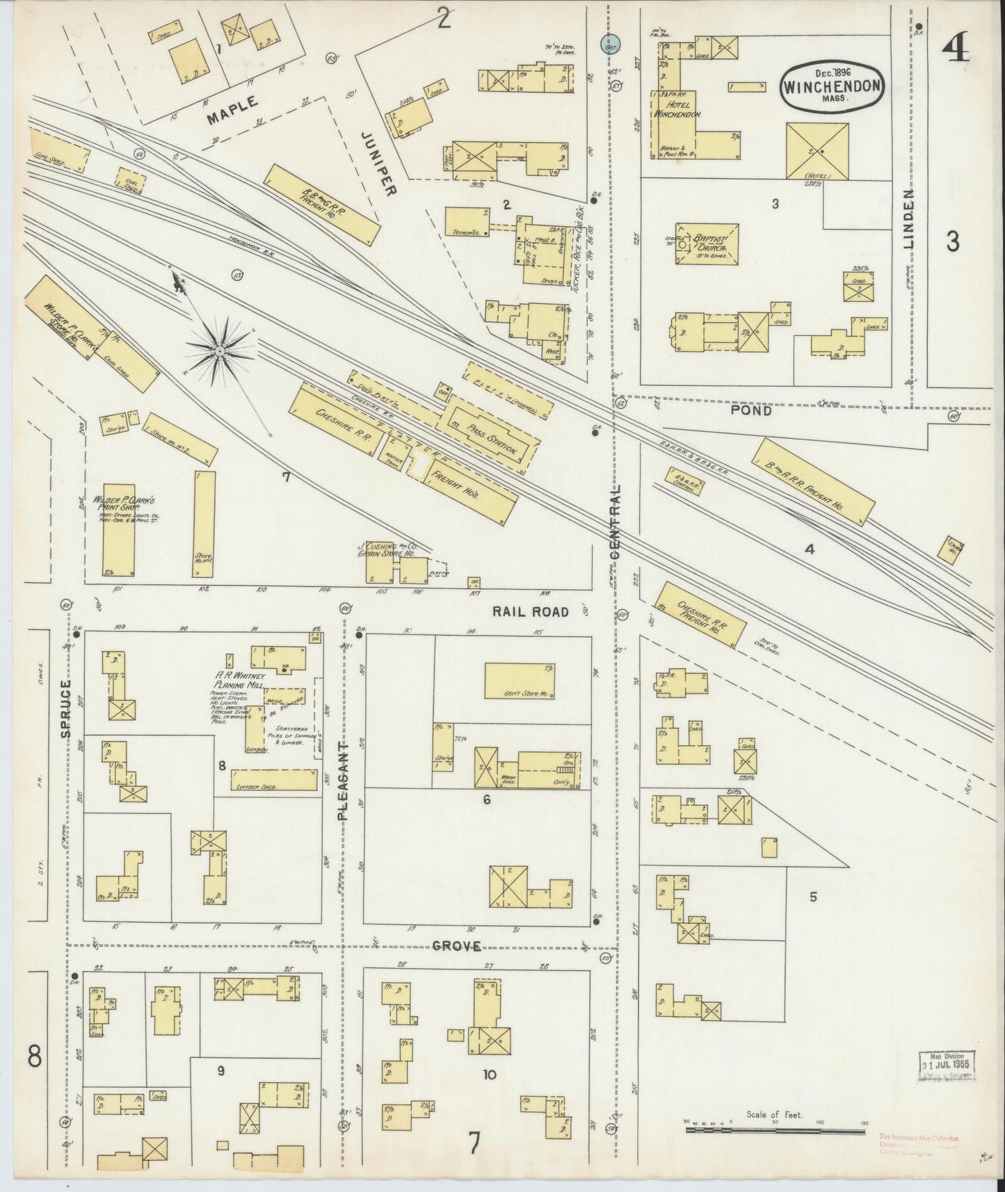 Sanborn Fire Insurance Map from Winchendon, Worcester County, Massachusetts (1896), Sheet #0004 - Complete Map Set gallery image, historic Sanborn map, vintage wall art, Massachusetts Massachusetts