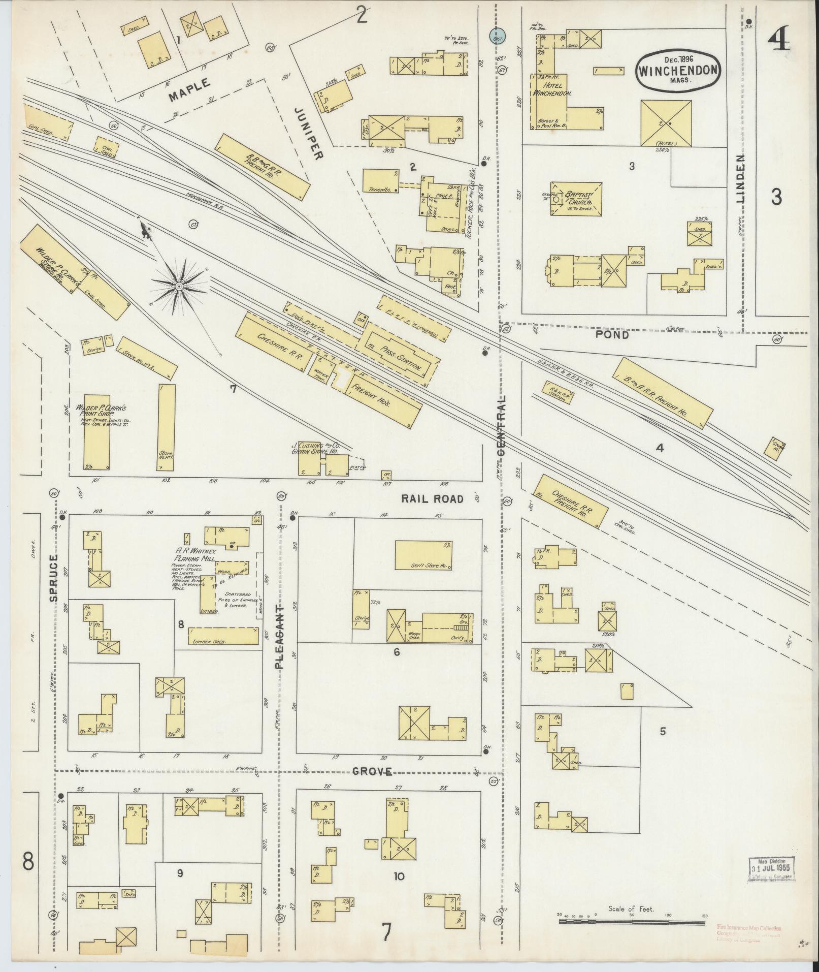 Sanborn Fire Insurance Map from Winchendon, Worcester County, Massachusetts (1896), Sheet #0004 - Complete Map Set gallery image, historic Sanborn map, vintage wall art, Massachusetts Massachusetts