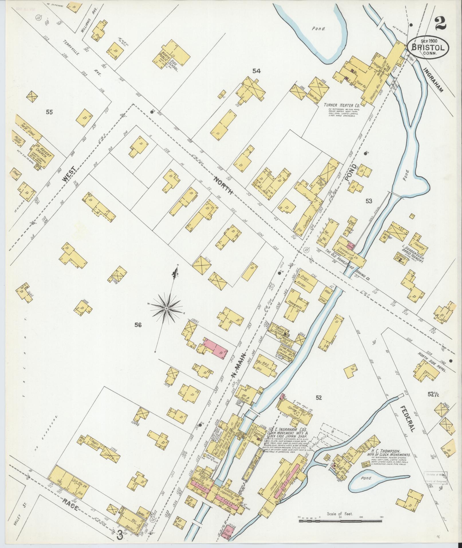 Sanborn Fire Insurance Map from Bristol, Hartford County, Connecticut (1900), Sheet #0002 - Complete Map Set gallery image, historic Sanborn map, vintage wall art, Connecticut Connecticut