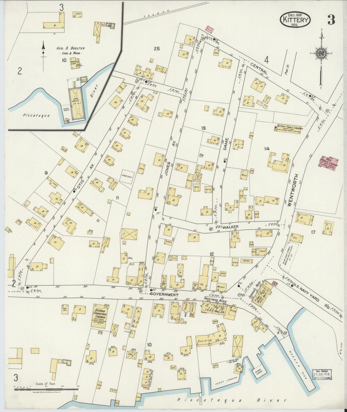 Sanborn Fire Insurance Map from Kittery, York County, Maine (1919), Sheet #0003 - Complete Map Set gallery image, historic Sanborn map, vintage wall art, Maine Maine