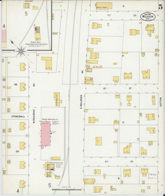 Sanborn Fire Insurance Map from Wesson, Copiah County, Mississippi (1900), Sheet #0005 - Historic Sanborn Fire Insurance Map Print, vintage old map wall art, antique decor, genealogy gift, Mississippi Mississippi map