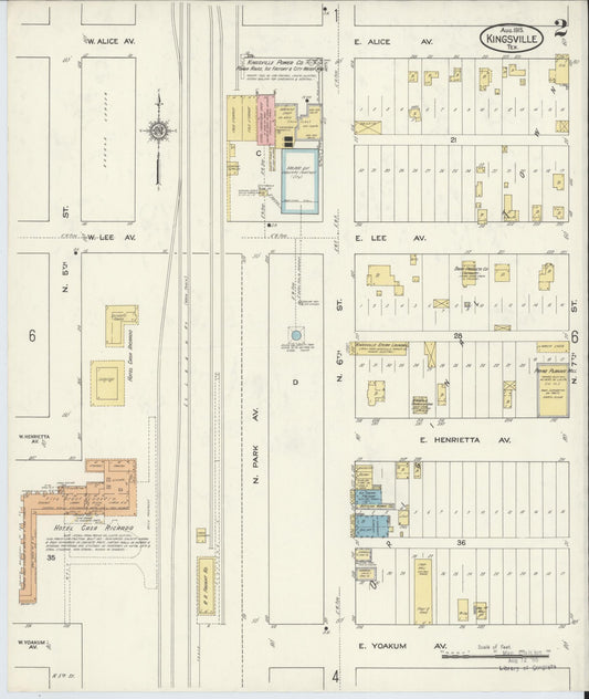 Sanborn Fire Insurance Map from Kingsville, Kleberg County, Texas (1915), Sheet #0002 - Historic Sanborn Fire Insurance Map Print, vintage old map wall art, antique decor, genealogy gift, Texas Texas map
