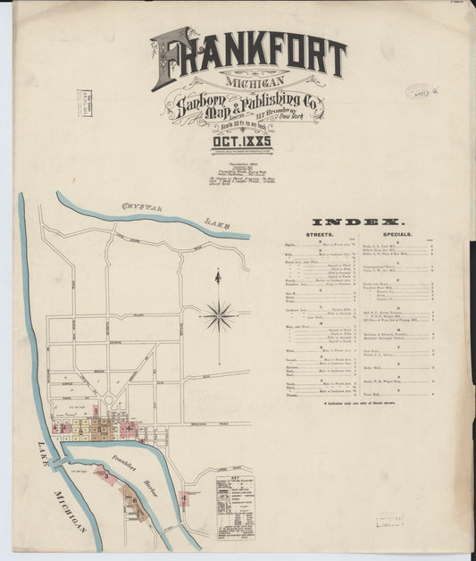 Sanborn Fire Insurance Map from Frankfort, Benzie County, Michigan (1885), Sheet #0001 - Historic Sanborn Fire Insurance Map Print, vintage old map wall art, antique decor, genealogy gift, Michigan Michigan map