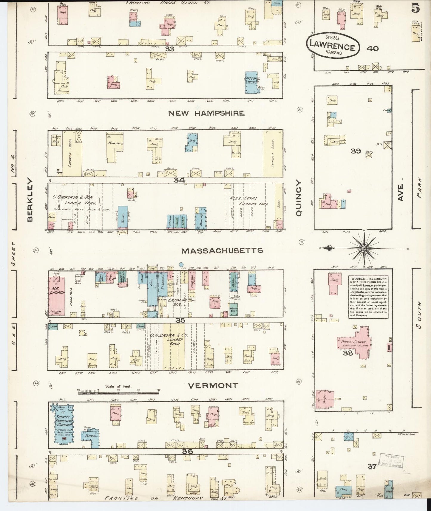 Sanborn Fire Insurance Map from Lawrence, Douglas County, Kansas (1883), Sheet #0005 - Complete Map Set gallery image, historic Sanborn map, vintage wall art, Kansas Kansas