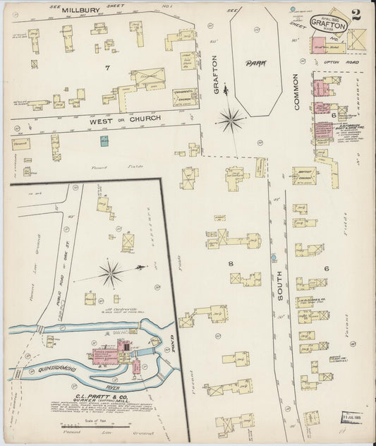 Sanborn Fire Insurance Map from Grafton, Worcester County, Massachusetts (1885), Sheet #0002 - Historic Sanborn Fire Insurance Map Print, vintage old map wall art, antique decor, genealogy gift, Massachusetts Massachusetts map
