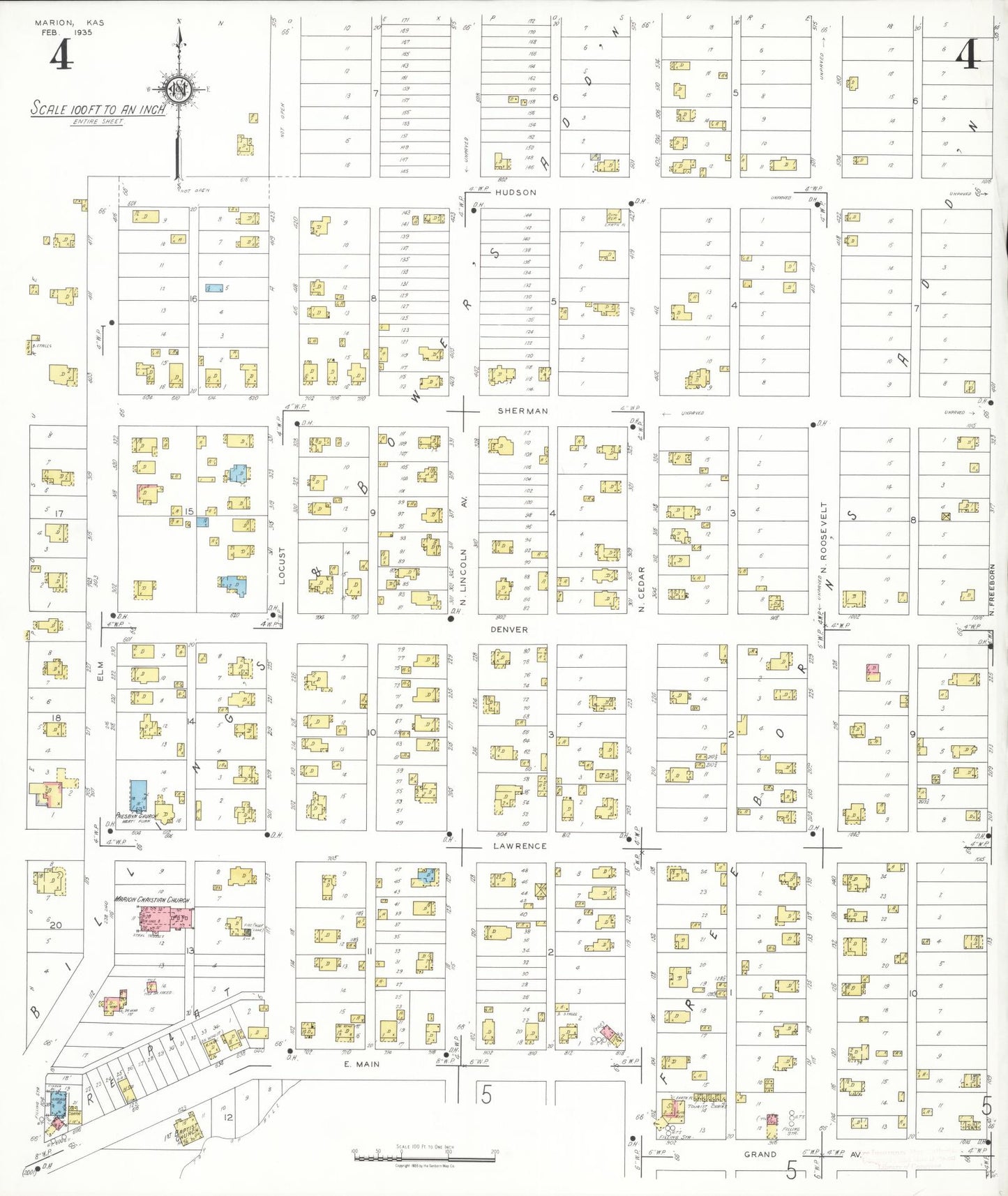 Sanborn Fire Insurance Map from Marion, Marion County, Kansas (1935), Sheet #0004 - Historic Sanborn Fire Insurance Map Print, vintage old map wall art, antique decor, genealogy gift, Kansas Kansas map