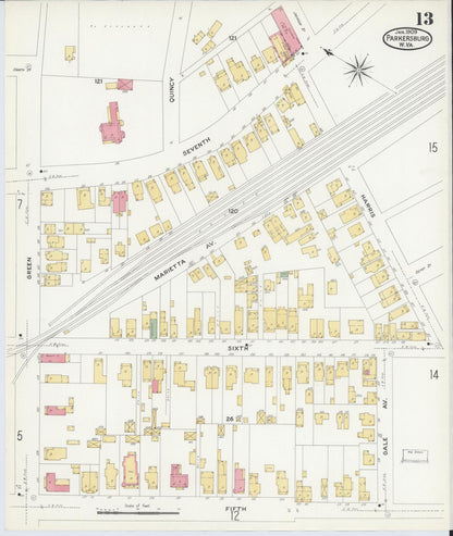 Sanborn Fire Insurance Map from Parkersburg, Wood County, West Virginia (1909), Sheet #0013 - Complete Map Set gallery image, historic Sanborn map, vintage wall art, West Virginia West Virginia