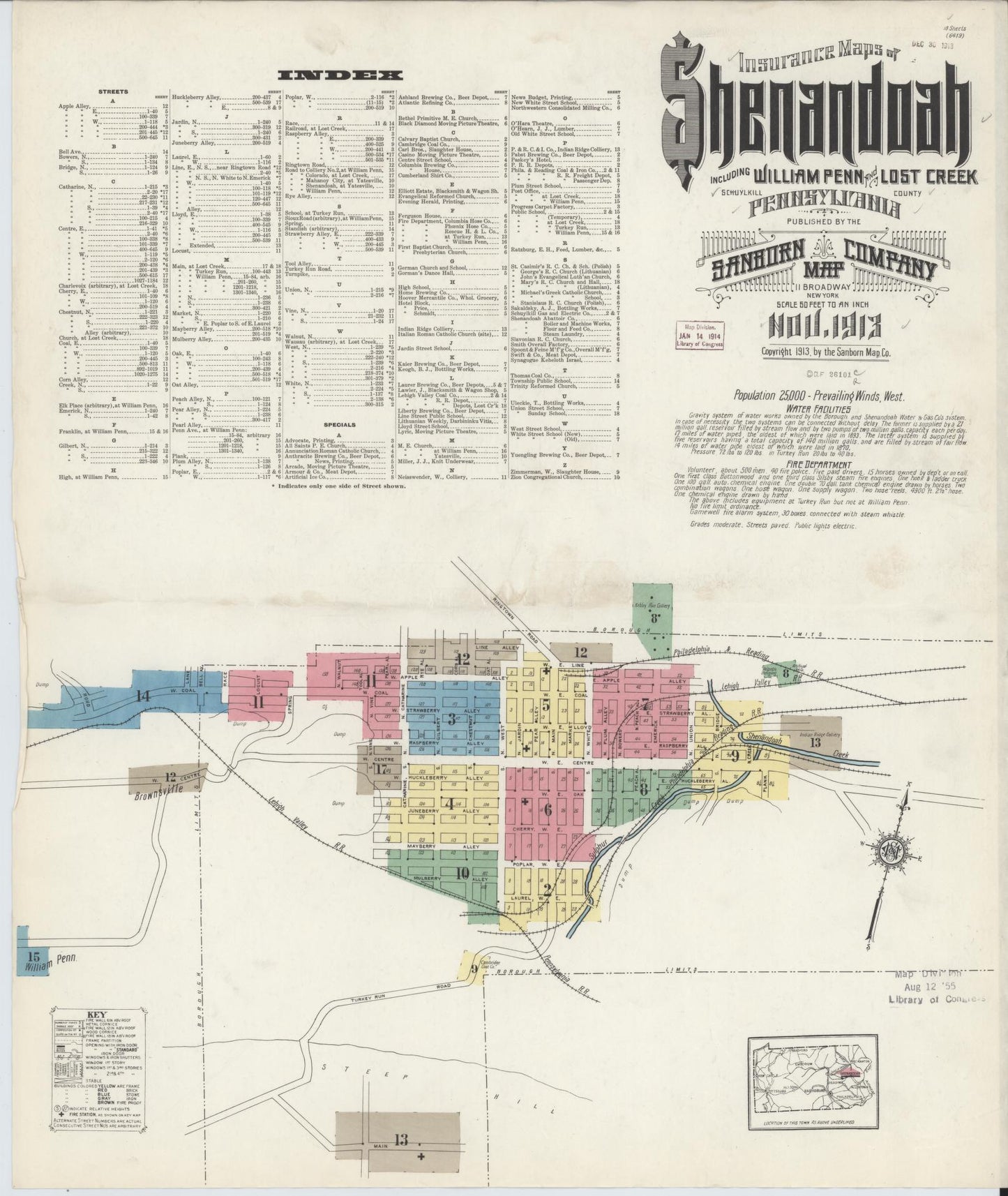 Sanborn Fire Insurance Map from Shenandoah, Schuylkill County, Pennsylvania (1913), Sheet #0001 - Complete Map Set gallery image, historic Sanborn map, vintage wall art, Pennsylvania Pennsylvania