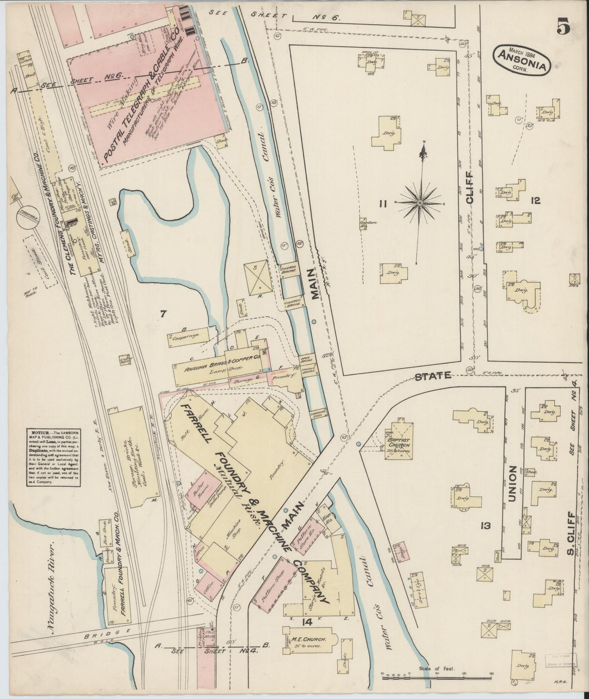 Sanborn Fire Insurance Map from Ansonia, New Haven County, Connecticut (1884), Sheet #0005 - Historic Sanborn Fire Insurance Map Print, vintage old map wall art, antique decor, genealogy gift, Connecticut Connecticut map