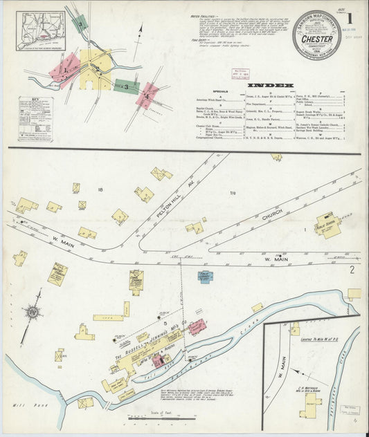 Sanborn Fire Insurance Map from Chester, Middlesex County, Connecticut (1914), Sheet #0001 - Historic Sanborn Fire Insurance Map Print, vintage old map wall art, antique decor, genealogy gift, Connecticut Connecticut map