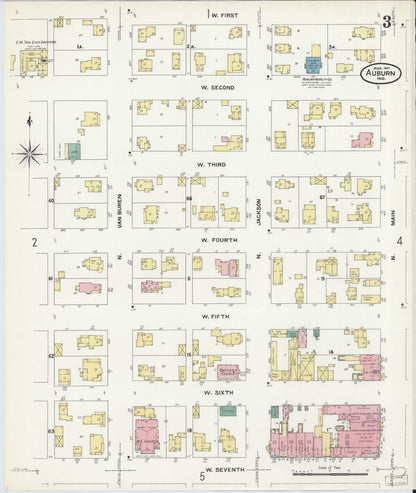 Sanborn Fire Insurance Map from Auburn, De Kalb County, Indiana (1907), Sheet #0003 - Complete Map Set gallery image, historic Sanborn map, vintage wall art, Indiana Indiana