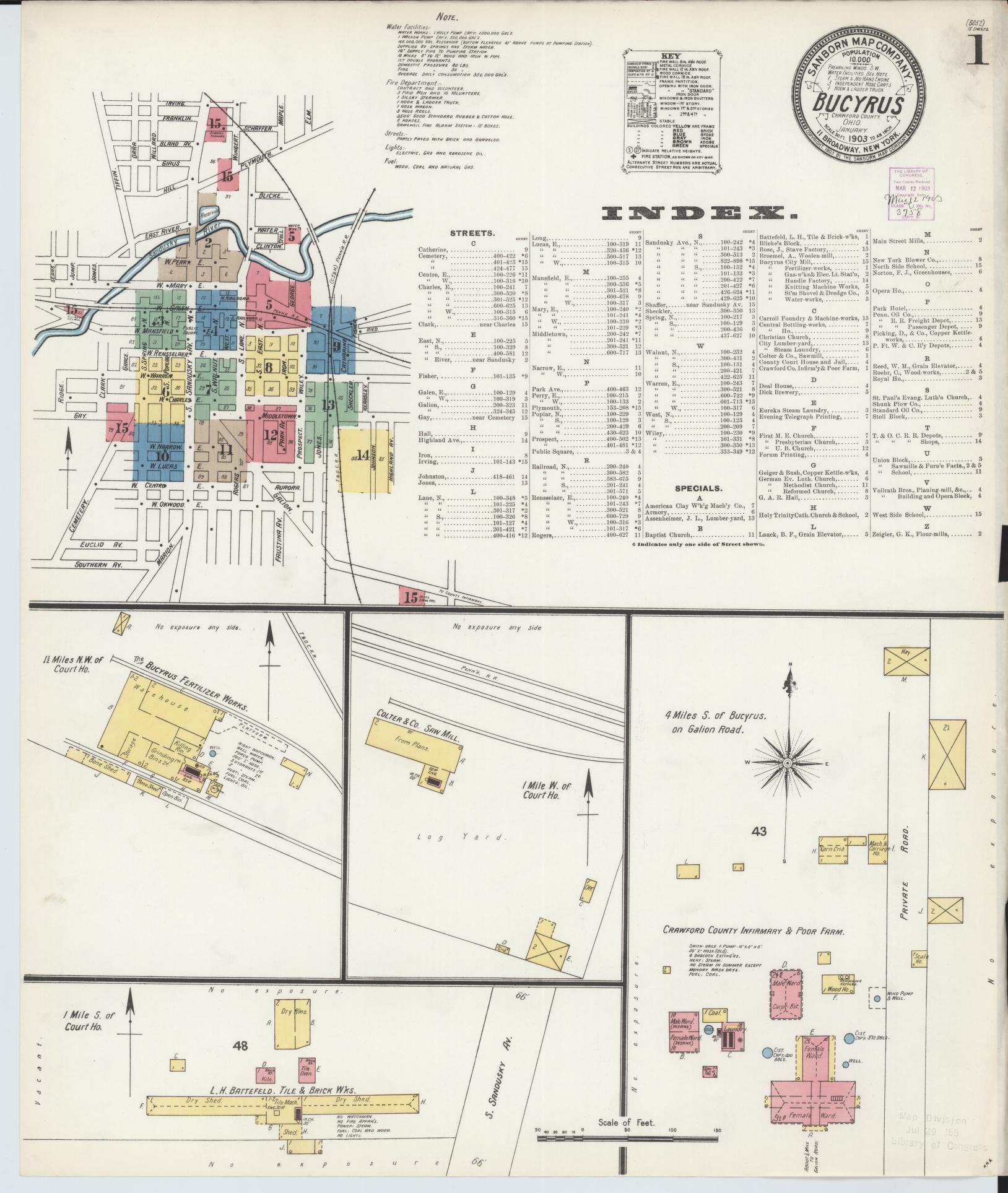 Sanborn Fire Insurance Map from Bucyrus, Crawford County, Ohio (1903), Sheet #0001 - Historic Sanborn Fire Insurance Map Print, vintage old map wall art, antique decor, genealogy gift, Ohio Ohio map