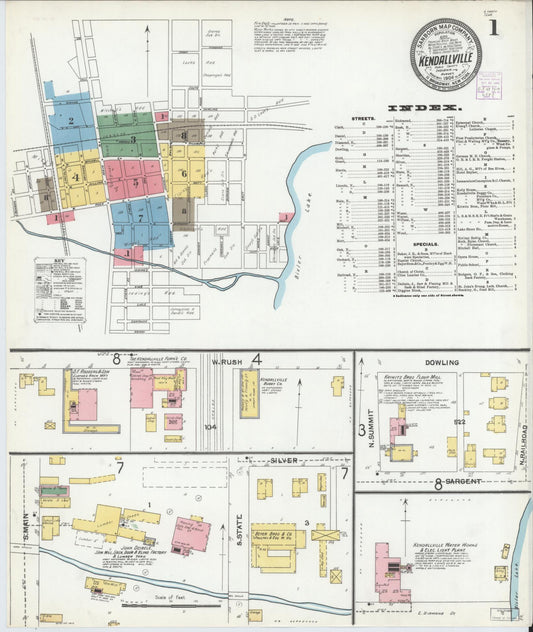 Sanborn Fire Insurance Map from Kendallville, Noble County, Indiana (1904), Sheet #0001 - Historic Sanborn Fire Insurance Map Print, vintage old map wall art, antique decor, genealogy gift, Indiana Indiana map