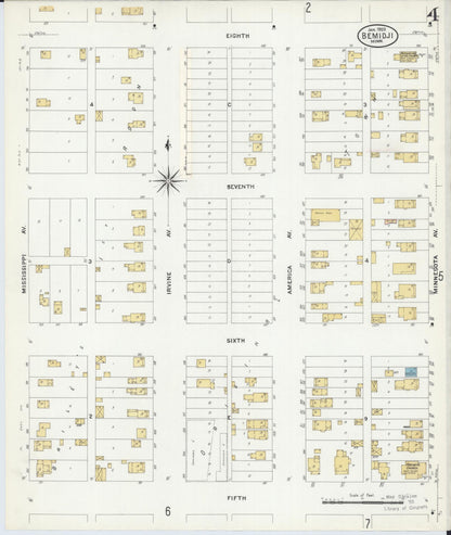 Sanborn Fire Insurance Map from Bemidji, Beltrami County, Minnesota (1909), Sheet #0004 - Historic Sanborn Fire Insurance Map Print, vintage old map wall art, antique decor, genealogy gift, Minnesota Minnesota map