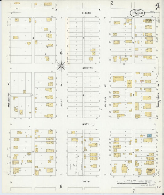 Sanborn Fire Insurance Map from Bemidji, Beltrami County, Minnesota (1909), Sheet #0004 - Historic Sanborn Fire Insurance Map Print, vintage old map wall art, antique decor, genealogy gift, Minnesota Minnesota map