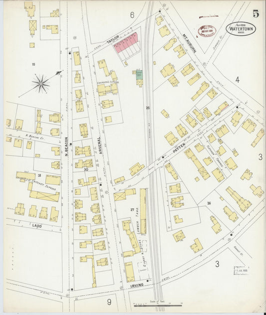 Sanborn Fire Insurance Map from Watertown, Middlesex County, Massachusetts (1899), Sheet #0005 - Historic Sanborn Fire Insurance Map Print, vintage old map wall art, antique decor, genealogy gift, Massachusetts Massachusetts map