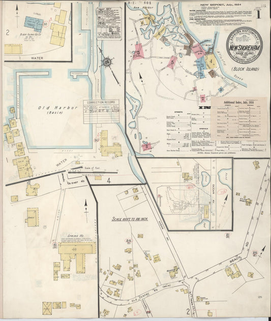 Sanborn Fire Insurance Map from New Shoreham, Newport County, Rhode Island (1934), Sheet #0001 - Historic Sanborn Fire Insurance Map Print, vintage old map wall art, antique decor, genealogy gift, Rhode Island Rhode Island map