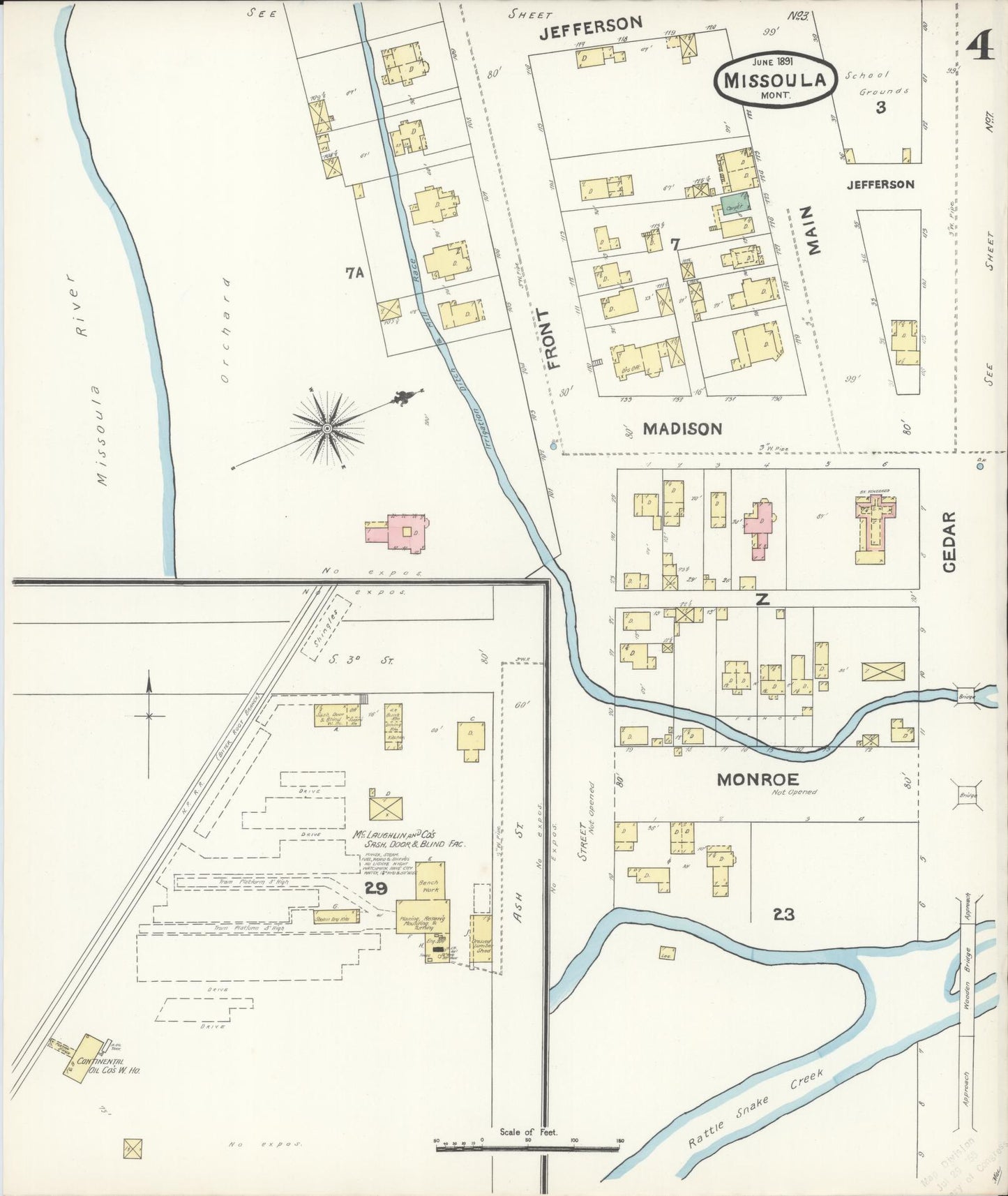 Sanborn Fire Insurance Map from Missoula, Missoula County, Montana (1891), Sheet #0004 - Complete Map Set gallery image, historic Sanborn map, vintage wall art, Montana Montana