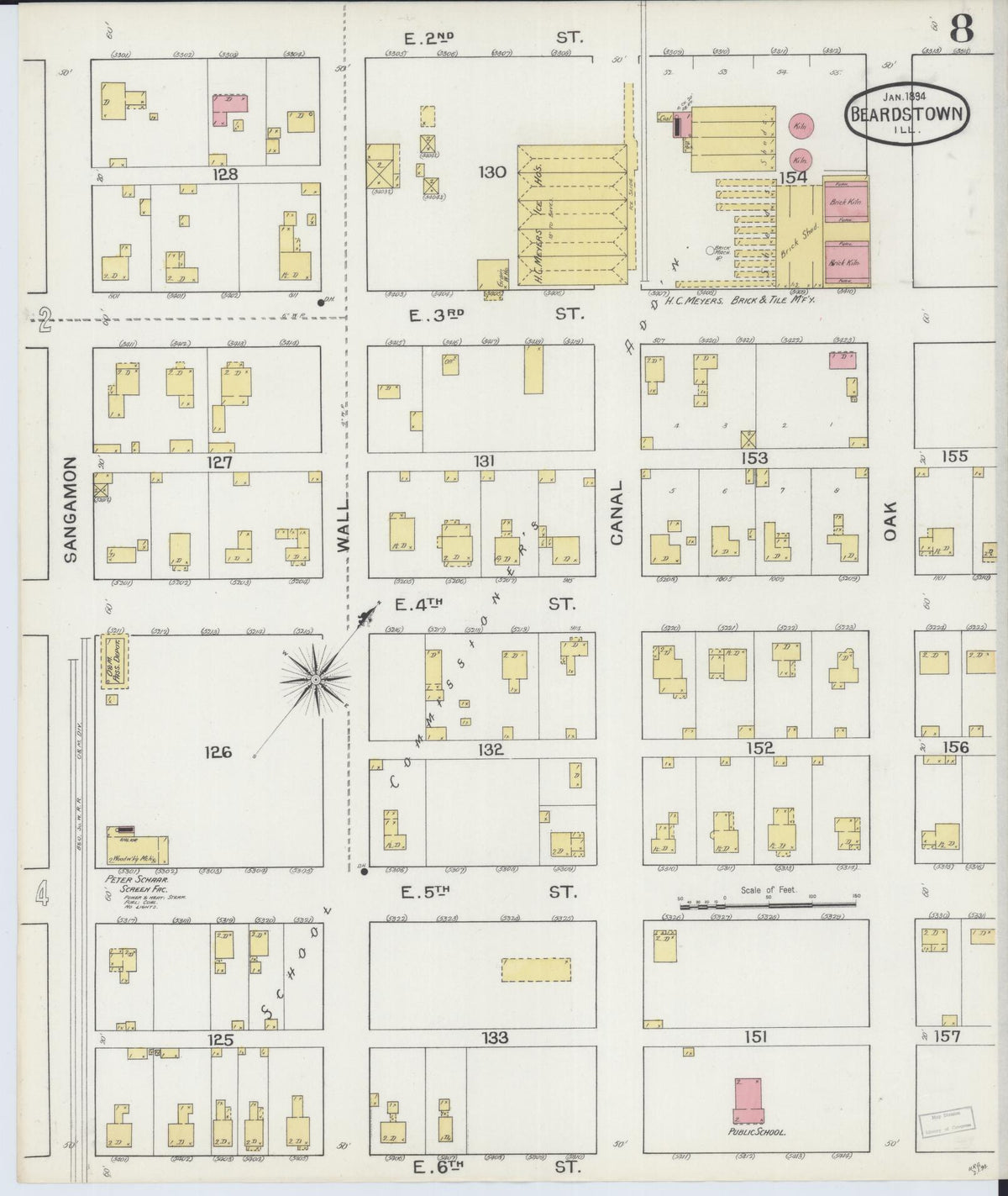 Sanborn Fire Insurance Map from Beardstown, Cass County, Illinois (1894), Sheet #0008 - Historic Sanborn Fire Insurance Map Print, vintage old map wall art, antique decor, genealogy gift, Illinois Illinois map