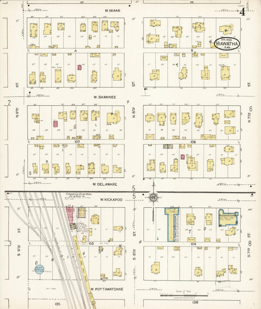 Sanborn Fire Insurance Map from Hiawatha, Brown County, Kansas (1922), Sheet #0004 - Historic Sanborn Fire Insurance Map Print, vintage old map wall art, antique decor, genealogy gift, Kansas Kansas map