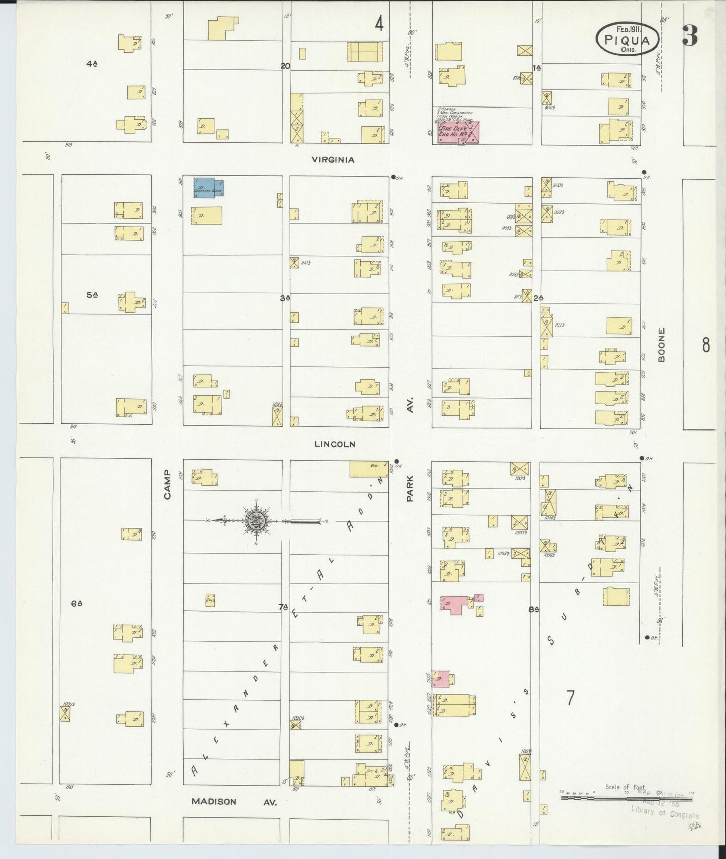 Sanborn Fire Insurance Map from Piqua, Miami County, Ohio (1911), Sheet #0003 - Complete Map Set gallery image, historic Sanborn map, vintage wall art, Ohio Ohio