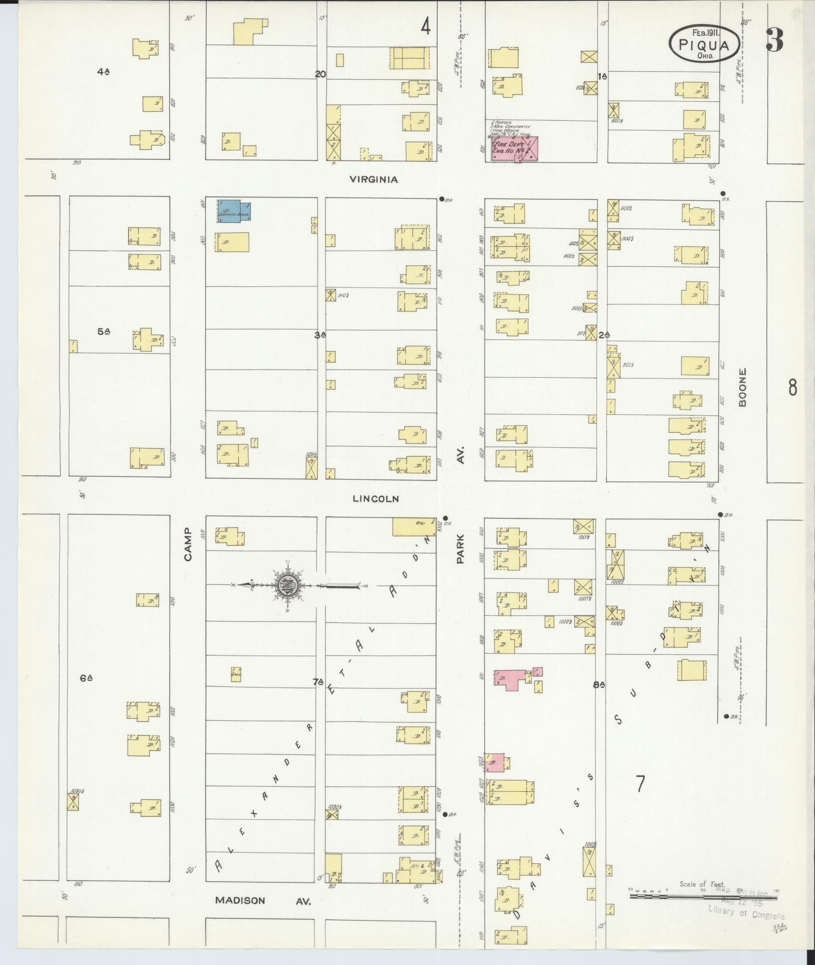 Sanborn Fire Insurance Map from Piqua, Miami County, Ohio (1911), Sheet #0003 - Complete Map Set gallery image, historic Sanborn map, vintage wall art, Ohio Ohio