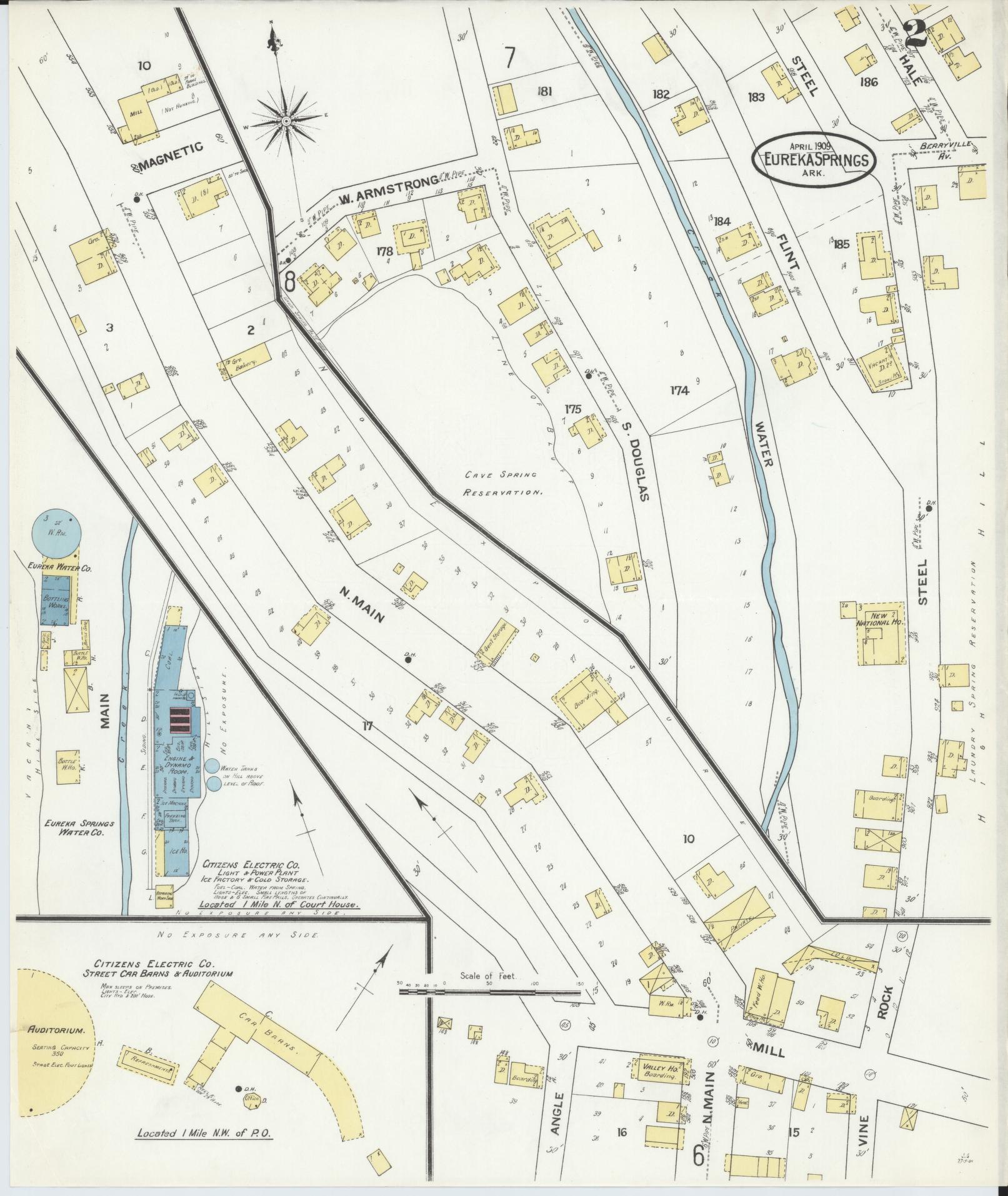 Sanborn Fire Insurance Map from Eureka Springs, Carroll County, Arkansas (1909), Sheet #0002 - Complete Map Set gallery image, historic Sanborn map, vintage wall art, Arkansas Arkansas