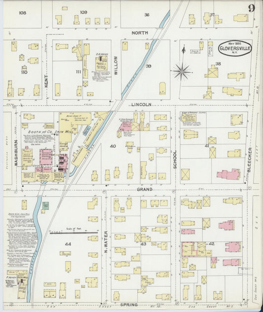 Sanborn Fire Insurance Map from Gloversville, Fulton County, New York (1892), Sheet #0009 - Historic Sanborn Fire Insurance Map Print, vintage old map wall art, antique decor, genealogy gift, New York New York map