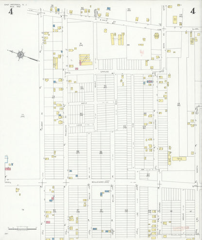Sanborn Fire Insurance Map from East Paterson, Bergen County, New Jersey (1932), Sheet #0004 - Historic Sanborn Fire Insurance Map Print, vintage old map wall art, antique decor, genealogy gift, New Jersey New Jersey map