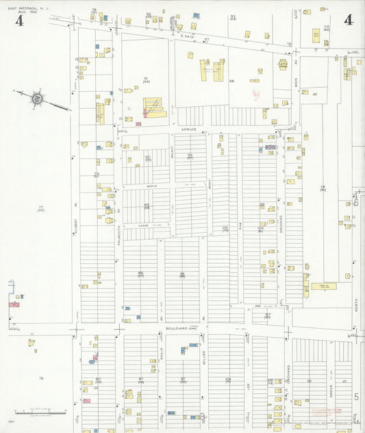 Sanborn Fire Insurance Map from East Paterson, Bergen County, New Jersey (1932), Sheet #0004 - Historic Sanborn Fire Insurance Map Print, vintage old map wall art, antique decor, genealogy gift, New Jersey New Jersey map