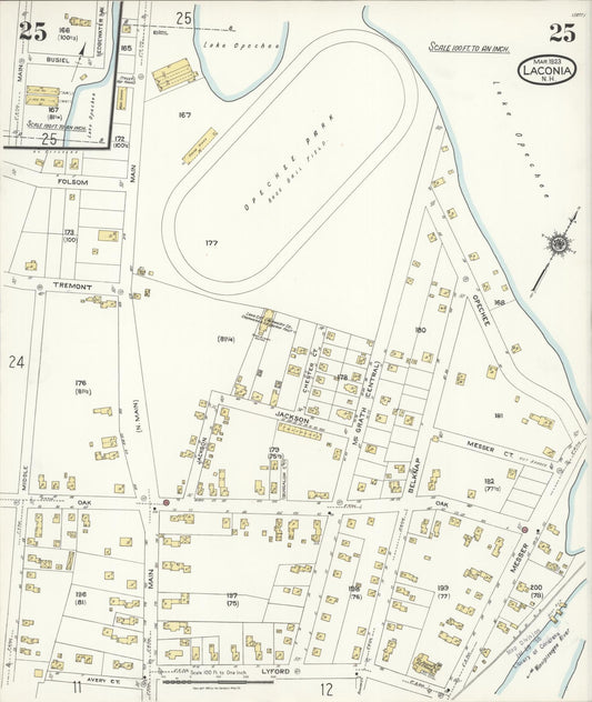 Sanborn Fire Insurance Map from Laconia, Belknap County, New Hampshire (1923), Sheet #0025 - Historic Sanborn Fire Insurance Map Print, vintage old map wall art, antique decor, genealogy gift, New Hampshire New Hampshire map