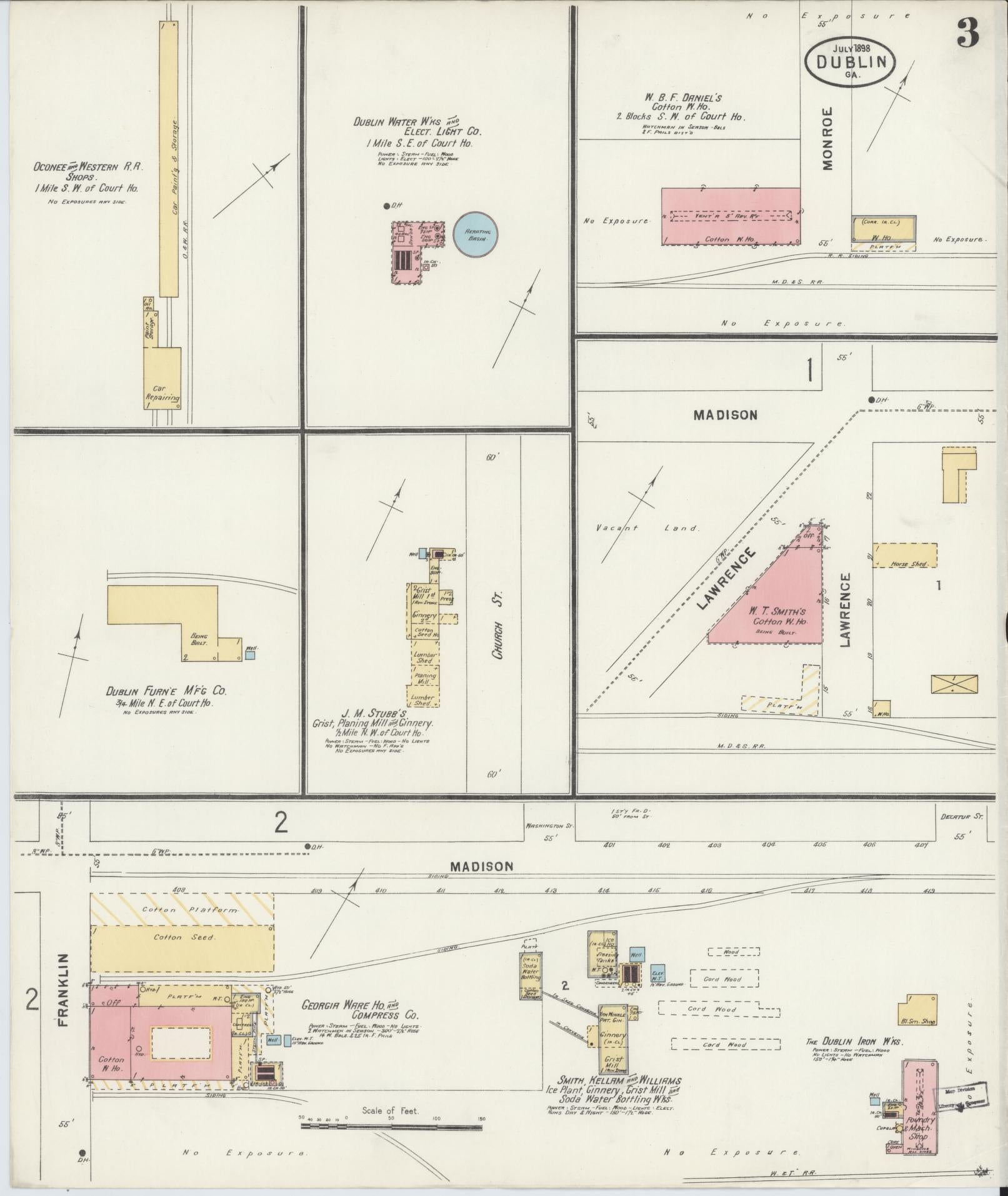 Sanborn Fire Insurance Map from Dublin, Laurens County, Georgia (1898), Sheet #0003 - Historic Sanborn Fire Insurance Map Print, vintage old map wall art, antique decor, genealogy gift, Georgia Georgia map
