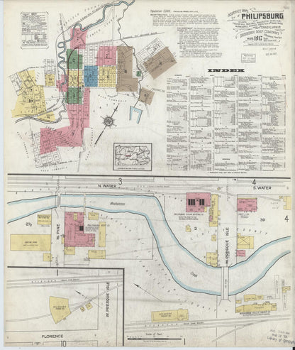 Sanborn Fire Insurance Map from Philipsburg, Centre County, Pennsylvania (1917), Sheet #0001 - Historic Sanborn Fire Insurance Map Print, vintage old map wall art, antique decor, genealogy gift, Pennsylvania Pennsylvania map