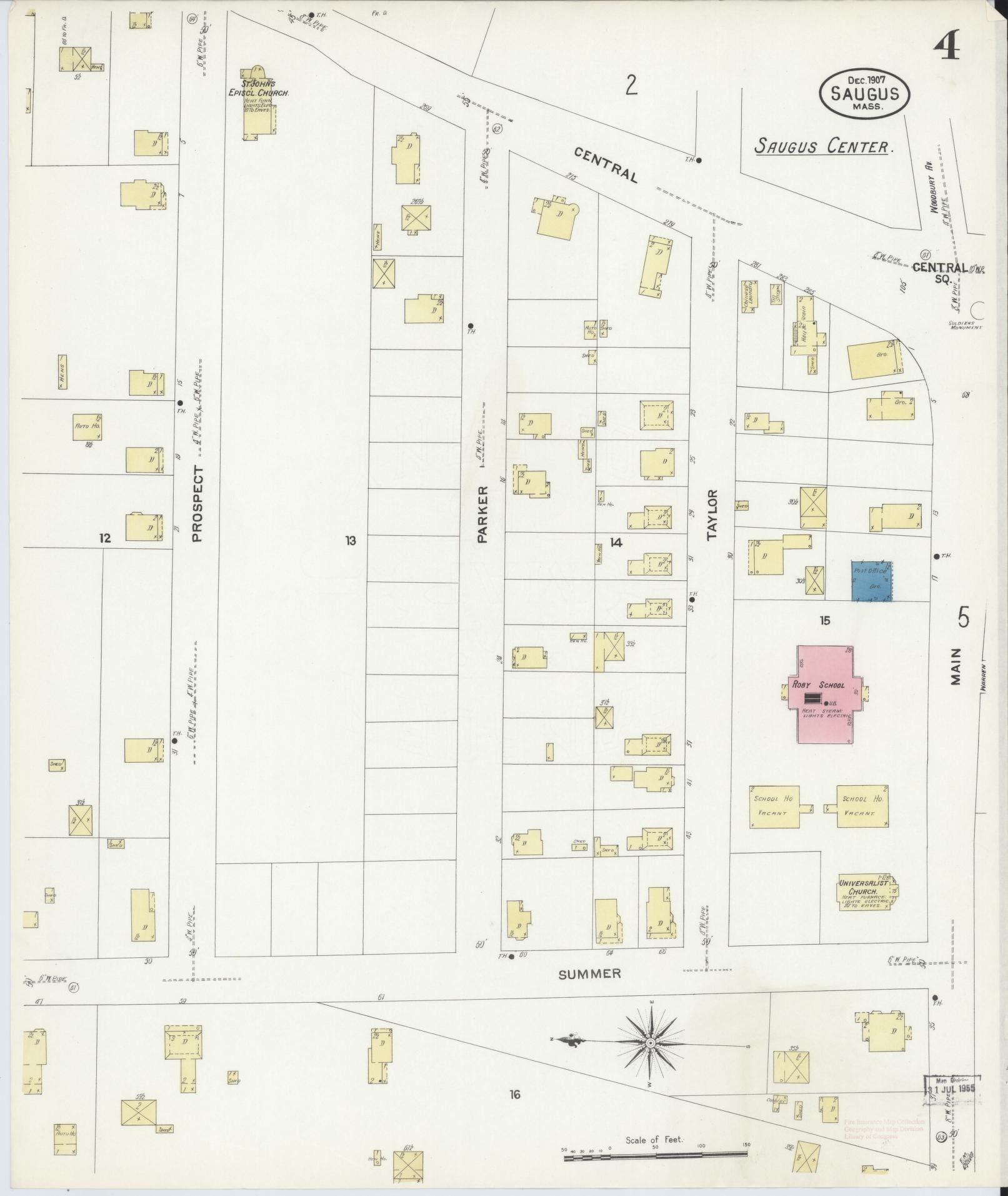 Sanborn Fire Insurance Map from Saugus, Essex County, Massachusetts (1907), Sheet #0004 - Complete Map Set gallery image, historic Sanborn map, vintage wall art, Massachusetts Massachusetts