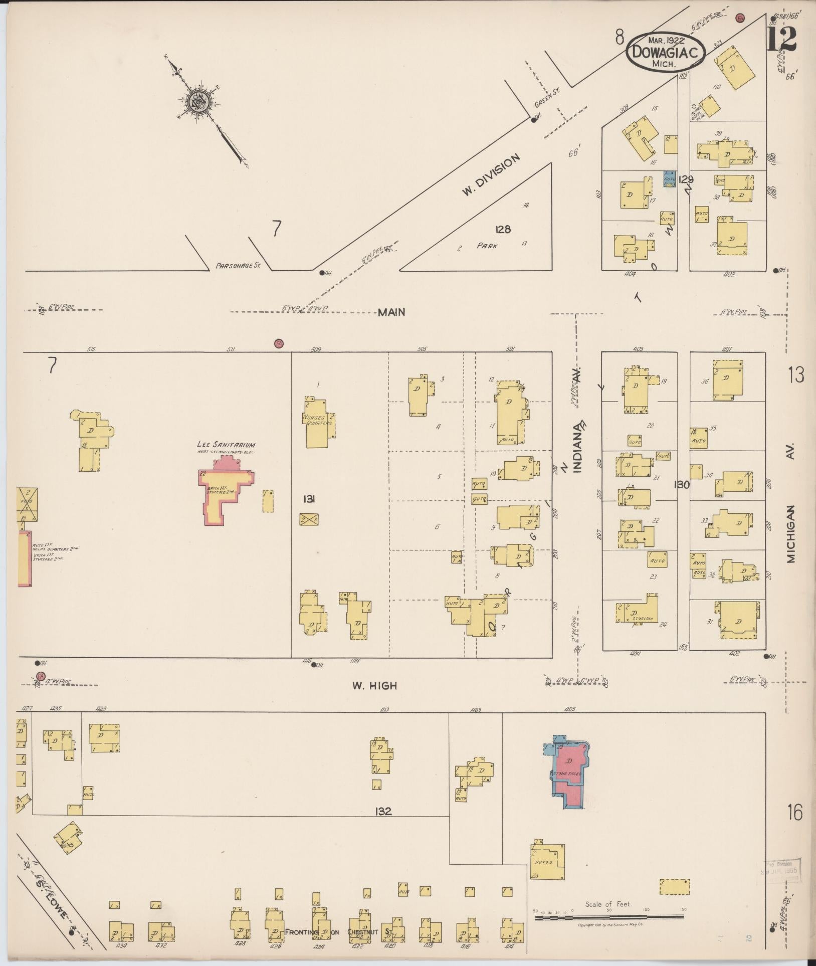 Sanborn Fire Insurance Map from Dowagiac, Cass County, Michigan (1922), Sheet #0012 - Complete Map Set gallery image, historic Sanborn map, vintage wall art, Michigan Michigan