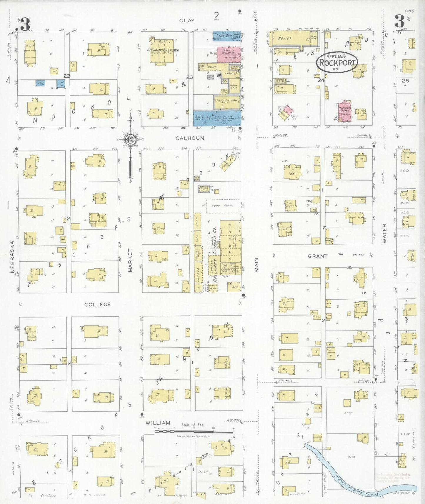 Sanborn Fire Insurance Map from Rockport, Atchison County, Missouri (1928), Sheet #0003 - Historic Sanborn Fire Insurance Map Print, vintage old map wall art, antique decor, genealogy gift, Missouri Missouri map