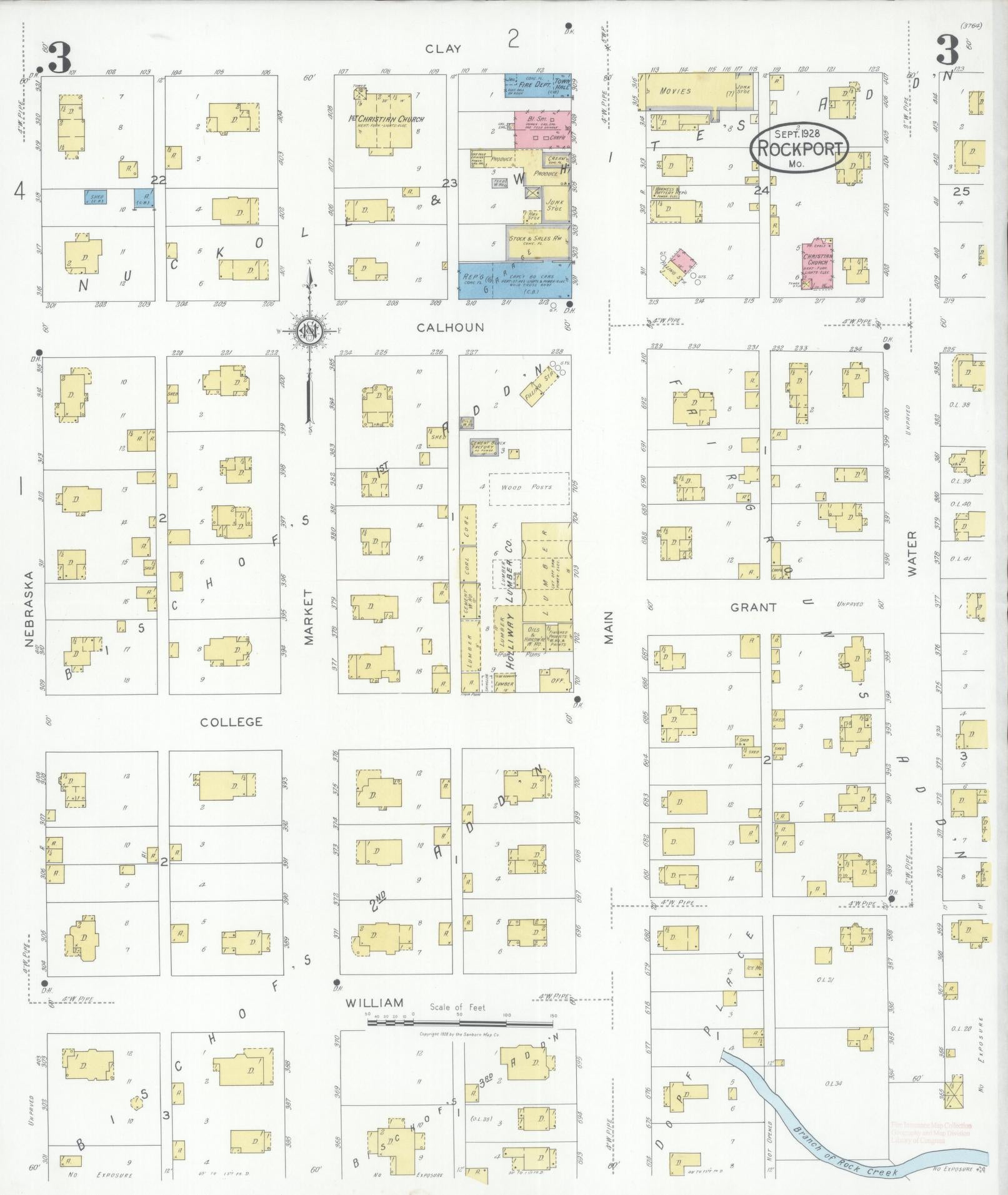 Sanborn Fire Insurance Map from Rockport, Atchison County, Missouri (1928), Sheet #0003 - Historic Sanborn Fire Insurance Map Print, vintage old map wall art, antique decor, genealogy gift, Missouri Missouri map