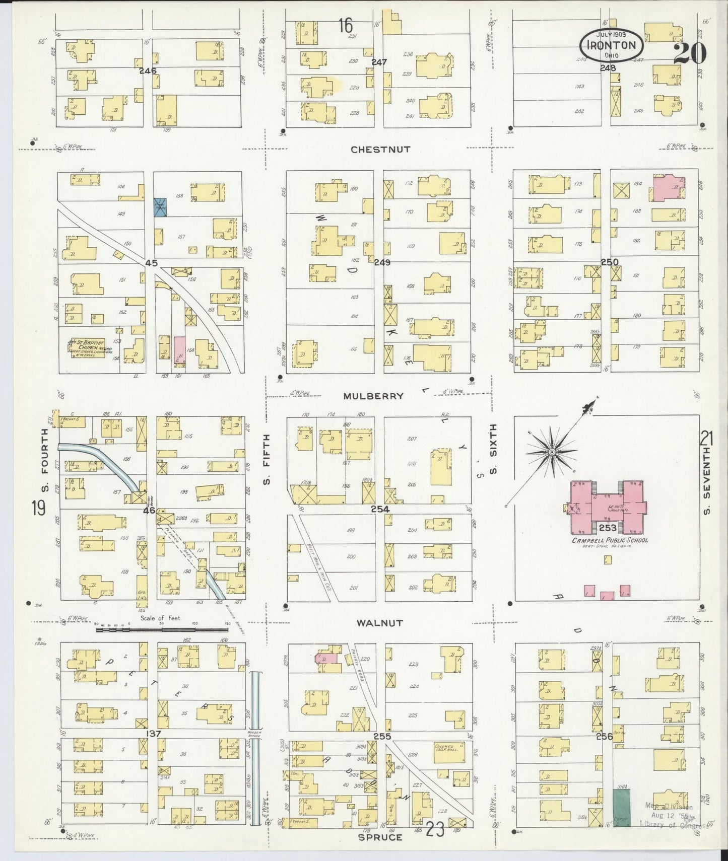 Sanborn Fire Insurance Map from Ironton, Lawrence County, Ohio (1909), Sheet #0020 - Historic Sanborn Fire Insurance Map Print, vintage old map wall art, antique decor, genealogy gift, Ohio Ohio map