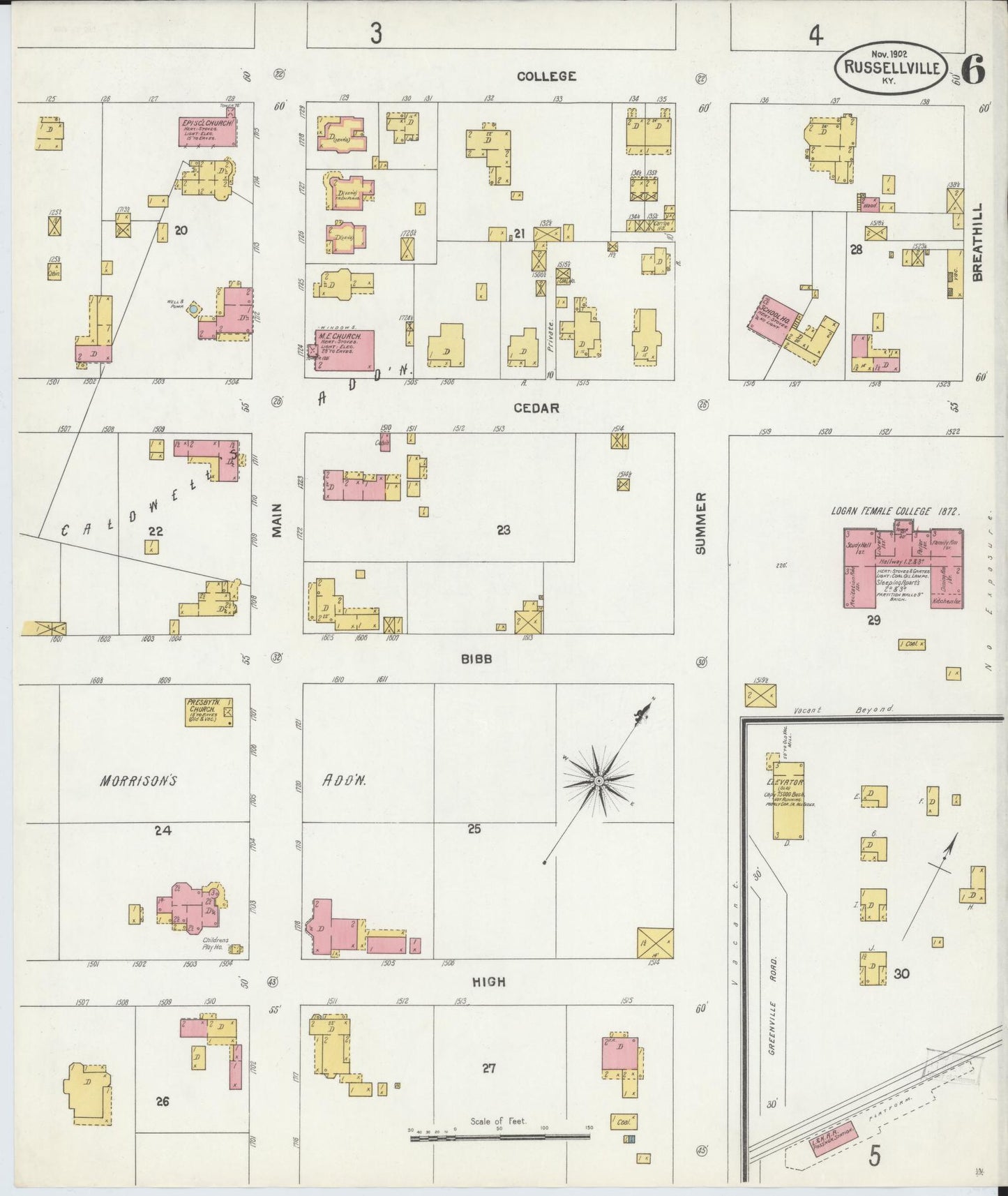 Sanborn Fire Insurance Map from Russellville, Logan County, Kentucky (1902), Sheet #0006 - Complete Map Set gallery image, historic Sanborn map, vintage wall art, Kentucky Kentucky