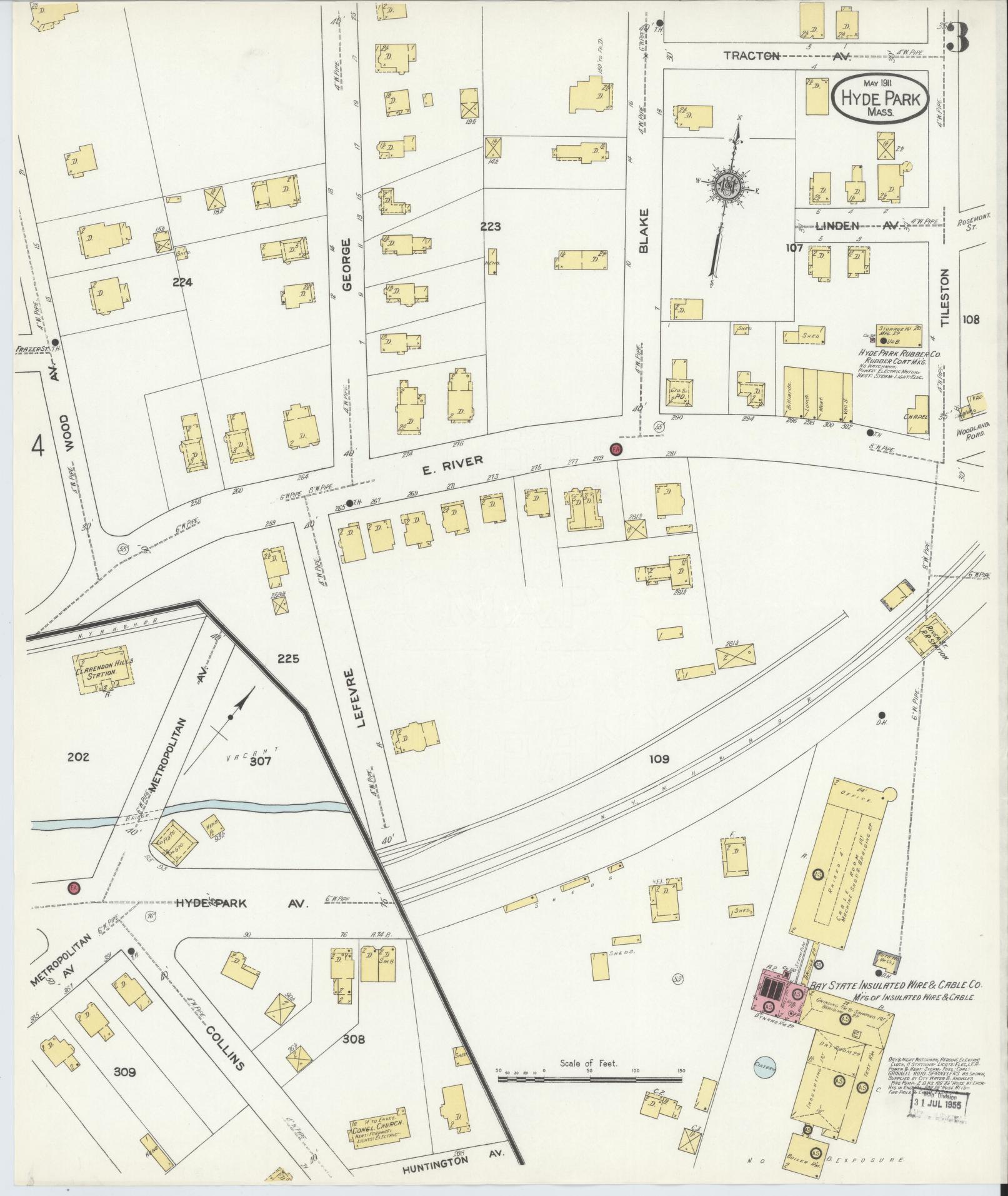 Sanborn Fire Insurance Map from Hyde Park, Norfolk County, Massachusetts (1911), Sheet #0003 - Complete Map Set gallery image, historic Sanborn map, vintage wall art, Massachusetts Massachusetts