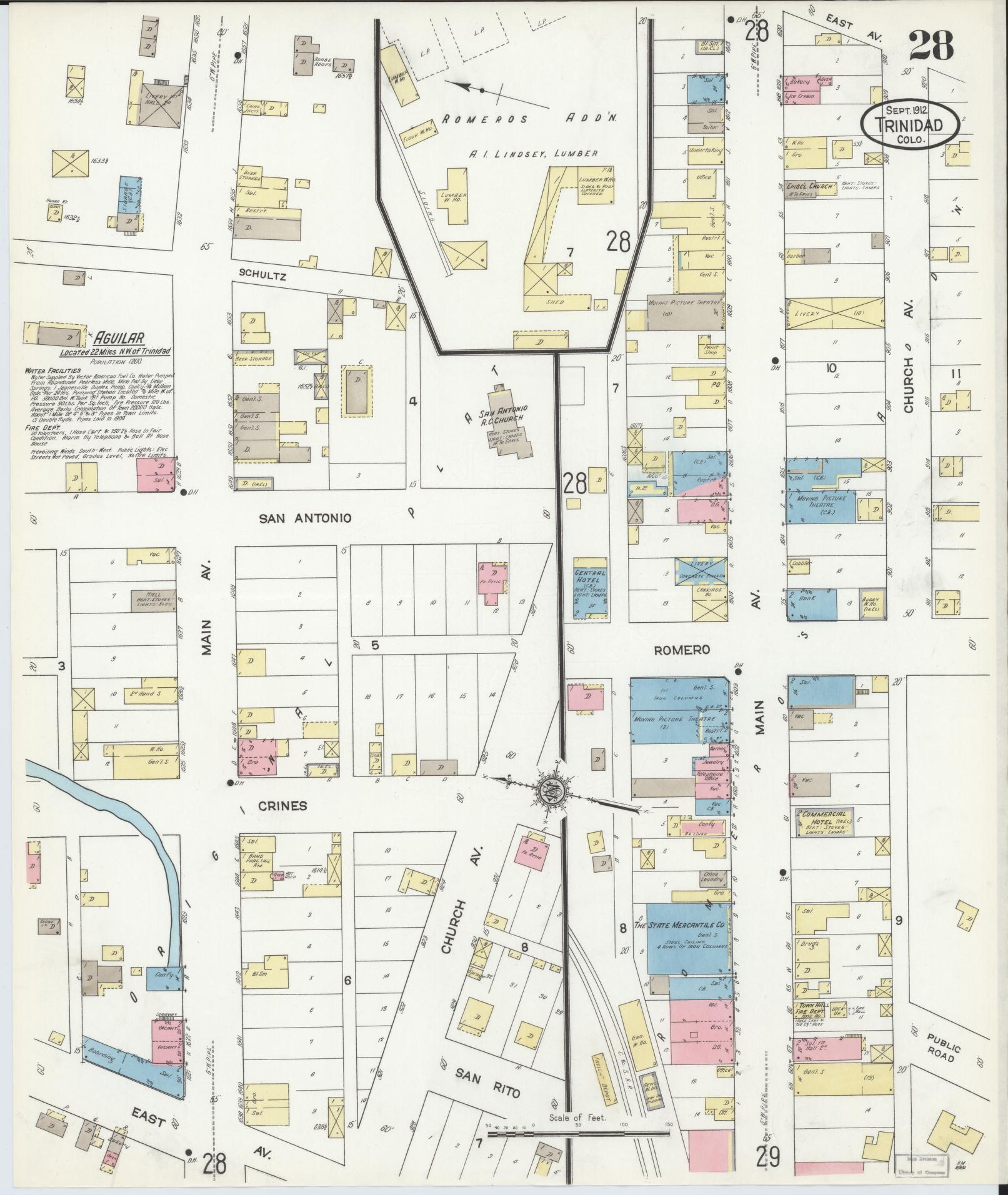 Sanborn Fire Insurance Map from Trinidad, Las Animas County, Colorado (1912), Sheet #0028 - Historic Sanborn Fire Insurance Map Print, vintage old map wall art, antique decor, genealogy gift, Colorado Colorado map