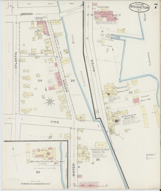Sanborn Fire Insurance Map from Bridgeton, Cumberland County, New Jersey (1886), Sheet #0007 - Historic Sanborn Fire Insurance Map Print, vintage old map wall art, antique decor, genealogy gift, New Jersey New Jersey map