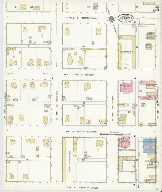 Sanborn Fire Insurance Map from Childress, Childress County, Texas (1912), Sheet #0003 - Historic Sanborn Fire Insurance Map Print, vintage old map wall art, antique decor, genealogy gift, Texas Texas map