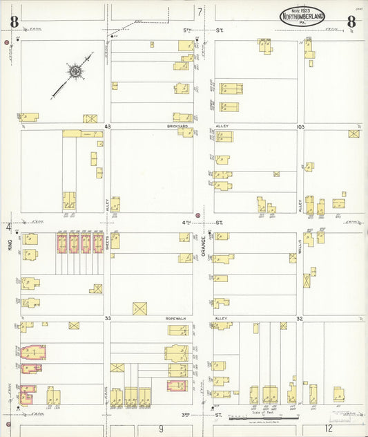 Sanborn Fire Insurance Map from Northumberland, Northumberland County, Pennsylvania (1923), Sheet #0008 - Historic Sanborn Fire Insurance Map Print, vintage old map wall art, antique decor, genealogy gift, Pennsylvania Pennsylvania map