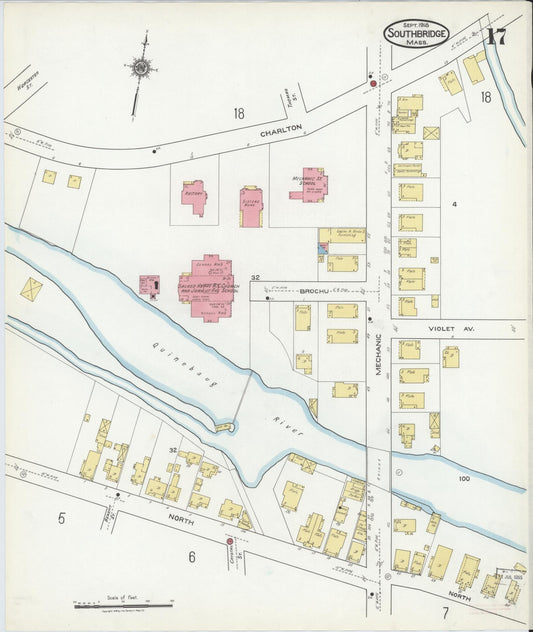 Sanborn Fire Insurance Map from Southbridge, Worcester County, Massachusetts (1918), Sheet #0017 - Historic Sanborn Fire Insurance Map Print, vintage old map wall art, antique decor, genealogy gift, Massachusetts Massachusetts map