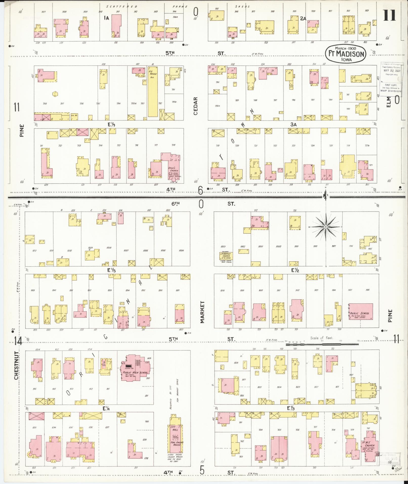 Sanborn Fire Insurance Map from Fort Madison, Lee County, Iowa (1900), Sheet #0011 - Historic Sanborn Fire Insurance Map Print, vintage old map wall art