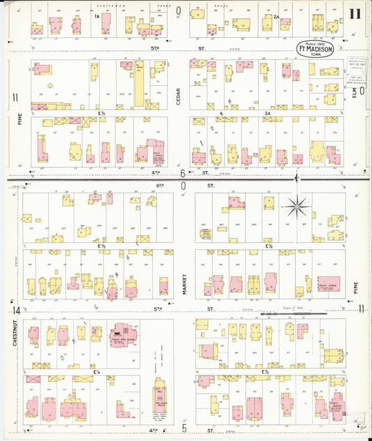Sanborn Fire Insurance Map from Fort Madison, Lee County, Iowa (1900), Sheet #0011 - Historic Sanborn Fire Insurance Map Print, vintage old map wall art